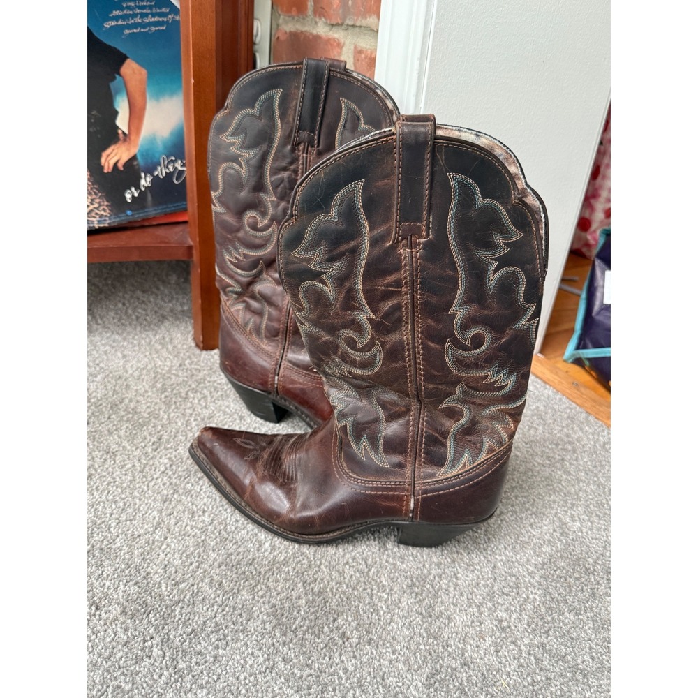 Laredo Brown Leather Western Cowboy Boots Leopard Print Lining 51078 Womens 8.5M